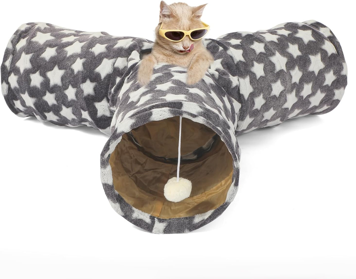 LUCKITTY Cat Tunnel Bed 🐾✨ Plush Cozy Hideaway with Fuzzy Ball Toy for Small Pets