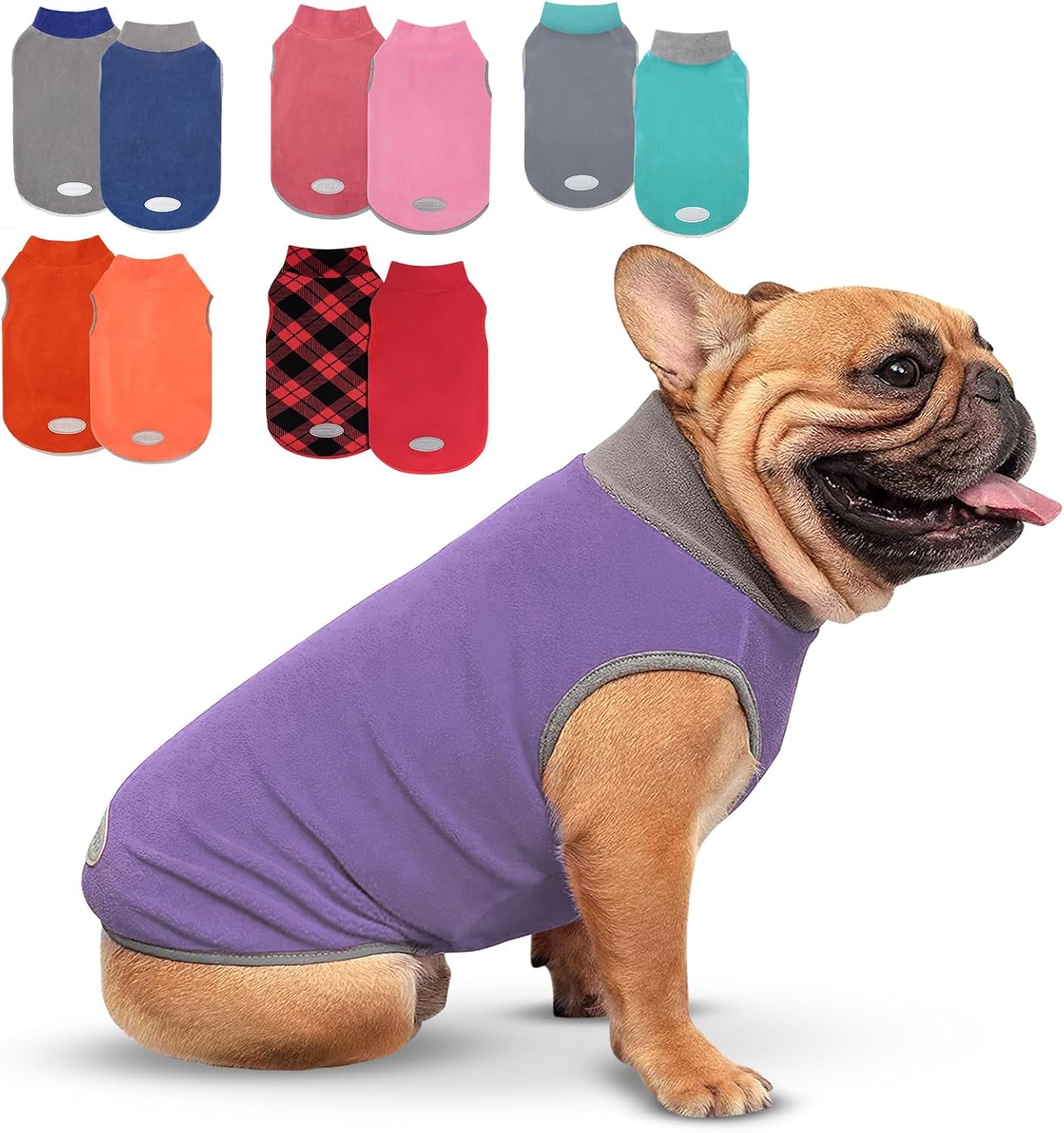 2 Pack Dog Fleece Sweater Stretchy Sweatshirt with Reflective Stripe Pullover Soft Jacket Pet Clothes Dog Sweaters for Small Dogs, Red & Grey M