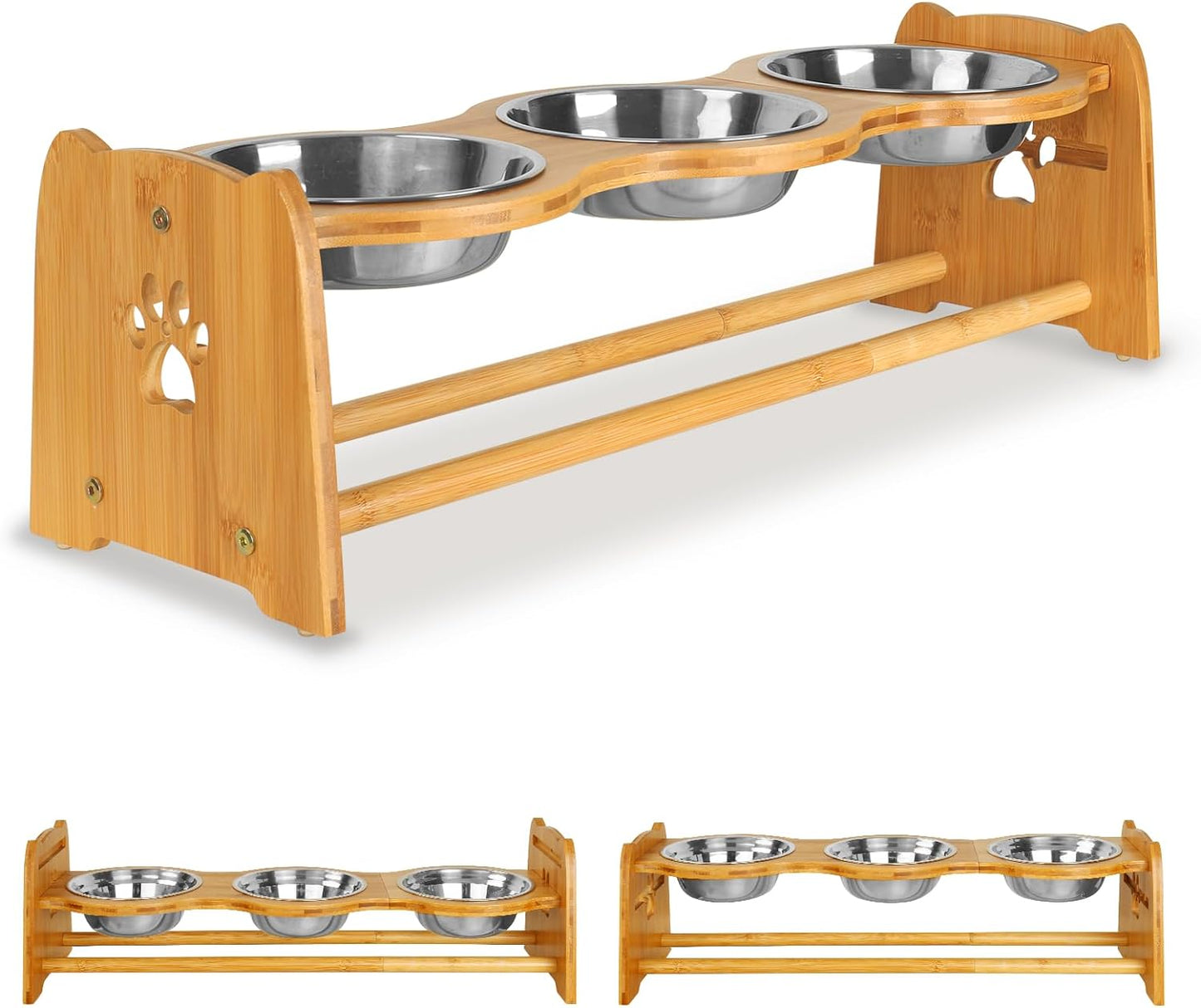 Adjustable Bamboo Elevated Dog Feeder 🐾✨ Non‑Slip, Raised Bowls, Stainless Steel, Digestive‑Friendly