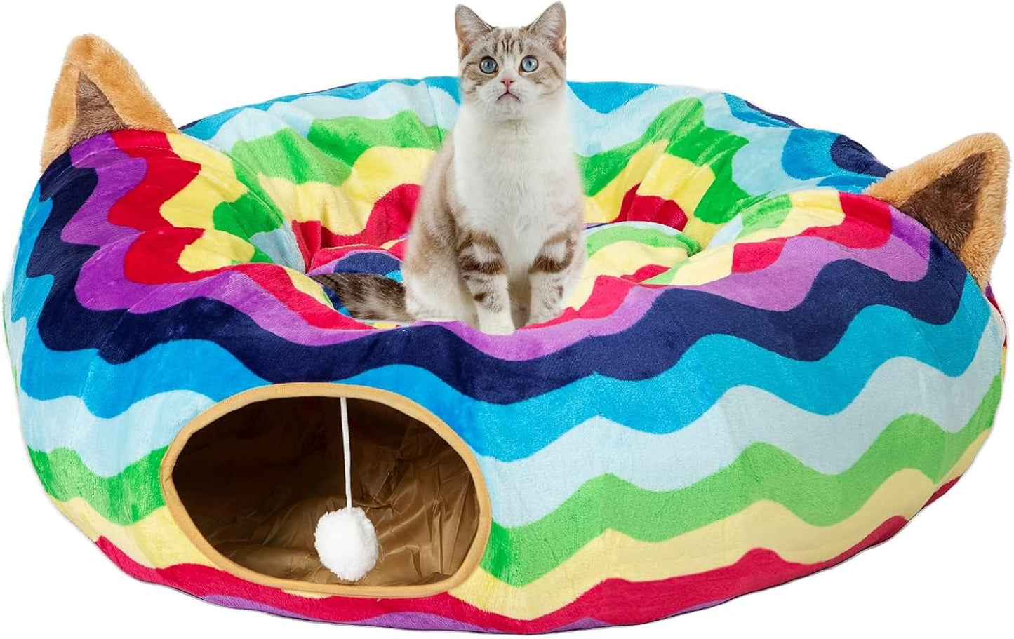 LUCKITTY Cat Tunnel Bed 🐾✨ Plush Cozy Hideaway with Fuzzy Ball Toy for Small Pets