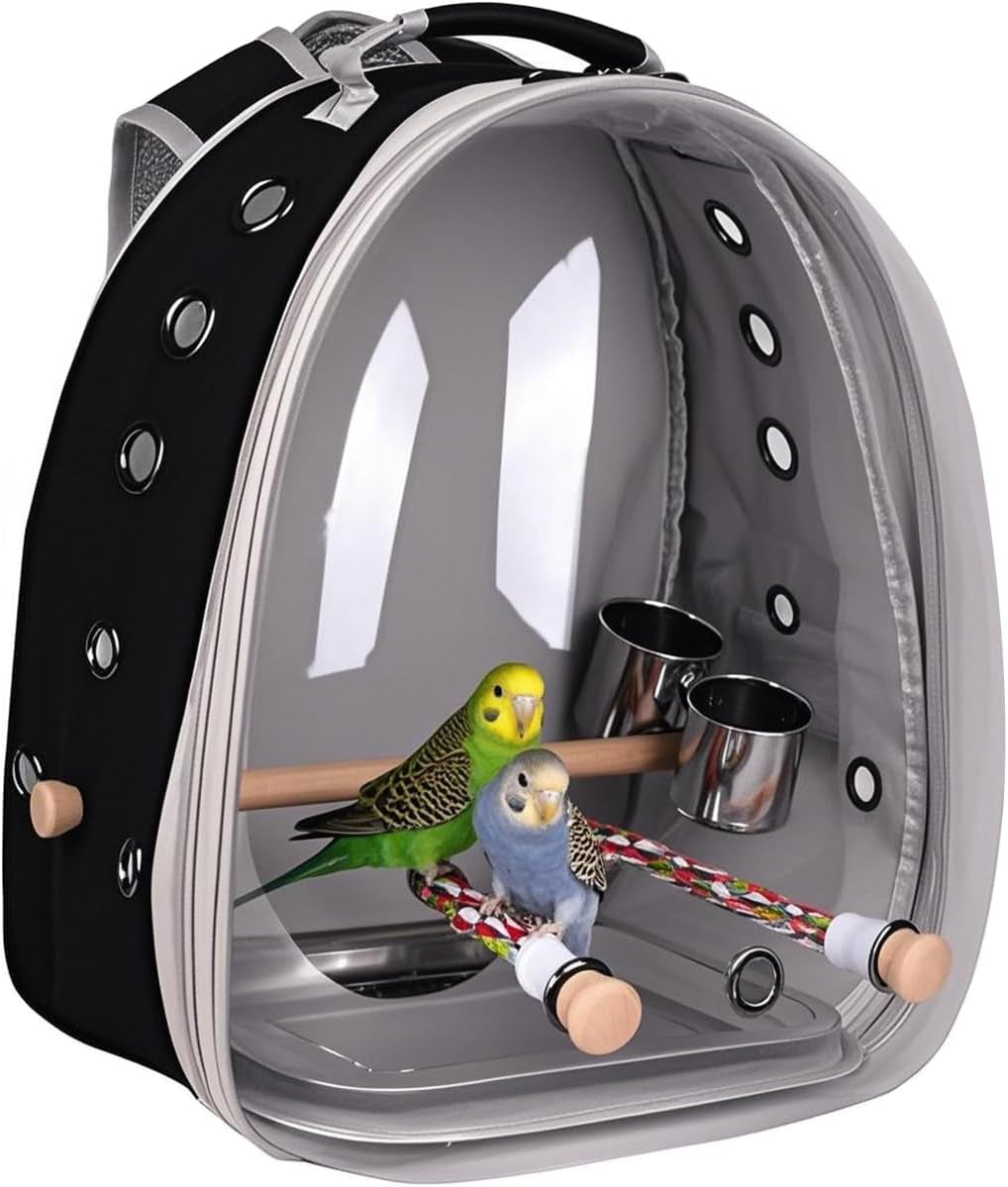 Bird Travel Backpack 🚀🐦 Clear Capsule Carrier w/ Perch, Tray & Vent Holes – Lightweight