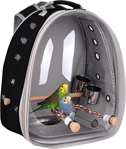 Bird Travel Backpack 🚀🐦 Clear Capsule Carrier w/ Perch, Tray & Vent Holes – Lightweight