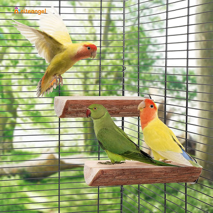 Natural Wood Flat Bird Perch 🐦🌿 Platform Resting Stand for Budgies & Cockatiels