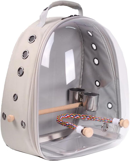 Bird Travel Backpack 🚀🐦 Clear Capsule Carrier w/ Perch, Tray & Vent Holes – Lightweight