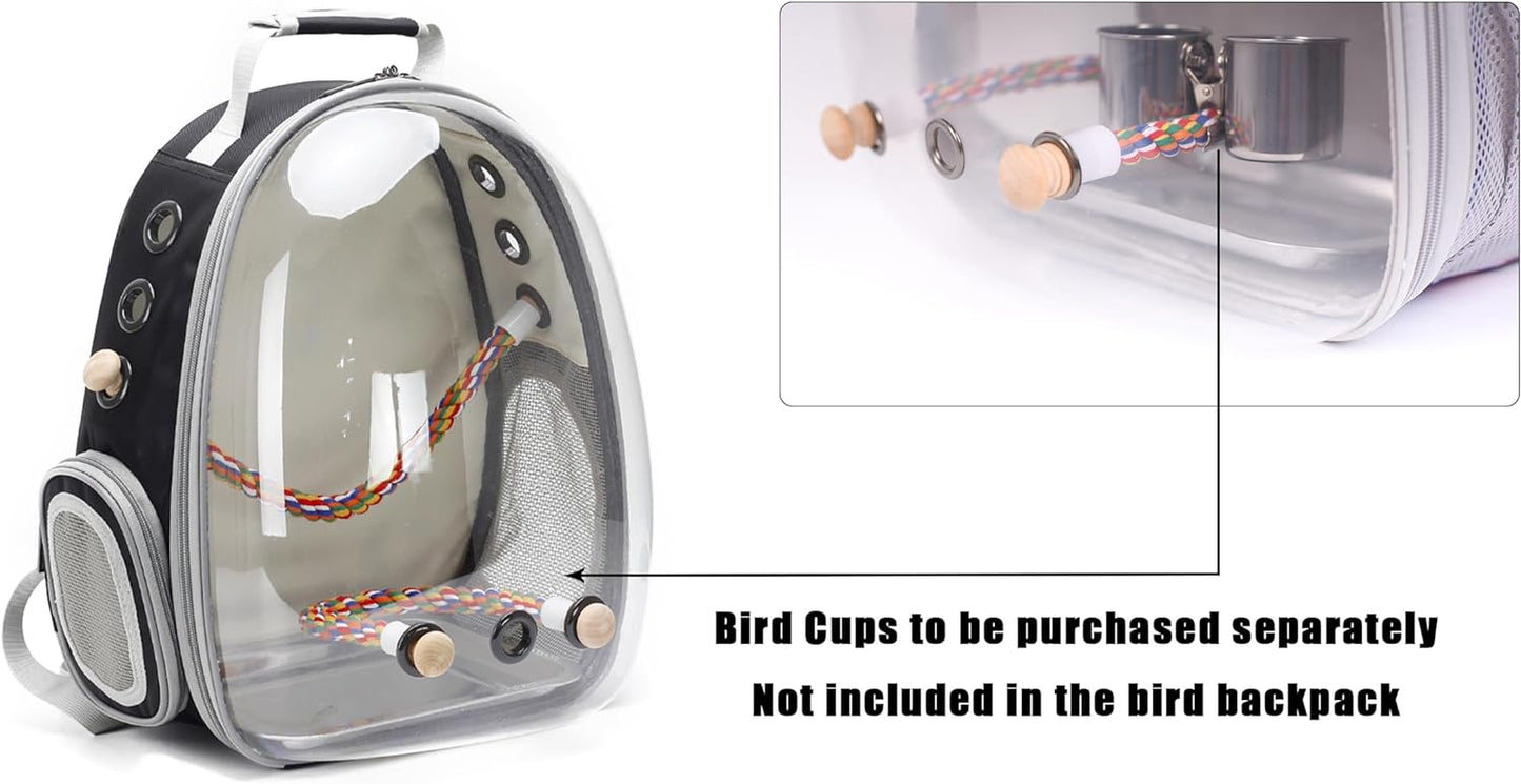 Bird Travel Backpack 🚀🐦 Clear Capsule Carrier w/ Perch, Tray & Vent Holes – Lightweight