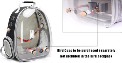 Bird Travel Backpack 🚀🐦 Clear Capsule Carrier w/ Perch, Tray & Vent Holes – Lightweight