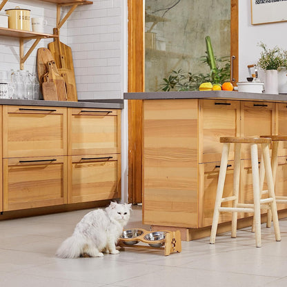 Adjustable Bamboo Elevated Dog Feeder 🐾✨ Non‑Slip, Raised Bowls, Stainless Steel, Digestive‑Friendly