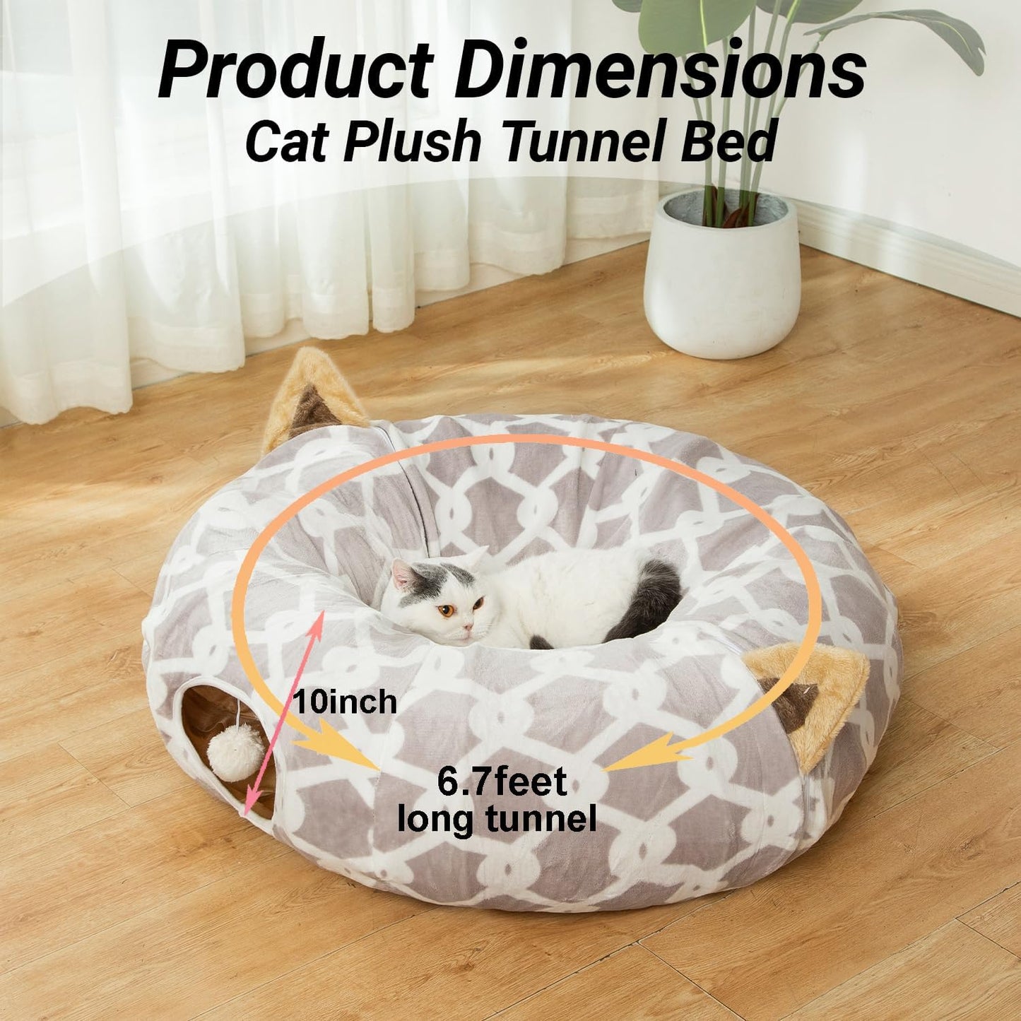LUCKITTY Cat Tunnel Bed 🐾✨ Plush Cozy Hideaway with Fuzzy Ball Toy for Small Pets
