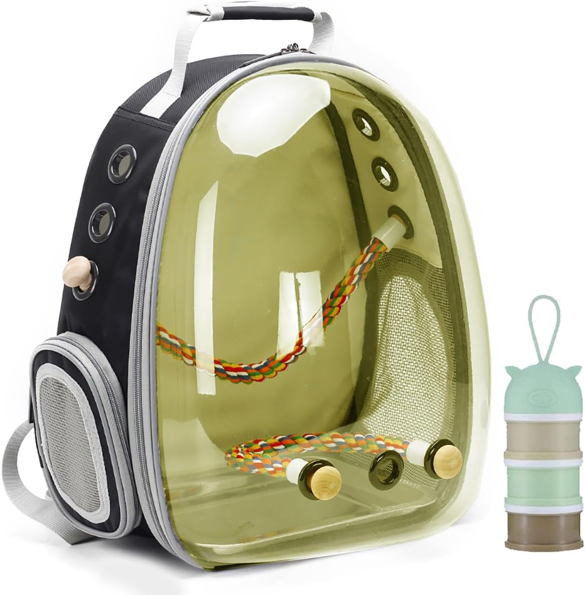 Bird Travel Backpack 🚀🐦 Clear Capsule Carrier w/ Perch, Tray & Vent Holes – Lightweight