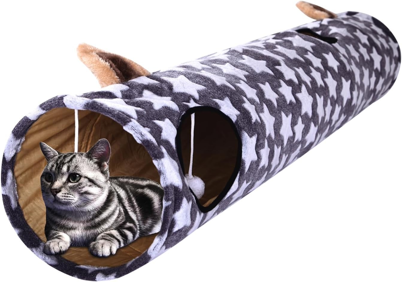 LUCKITTY Cat Tunnel Bed 🐾✨ Plush Cozy Hideaway with Fuzzy Ball Toy for Small Pets