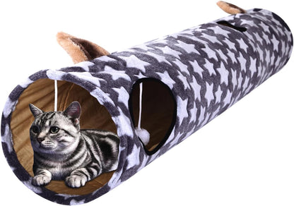 LUCKITTY Cat Tunnel Bed 🐾✨ Plush Cozy Hideaway with Fuzzy Ball Toy for Small Pets