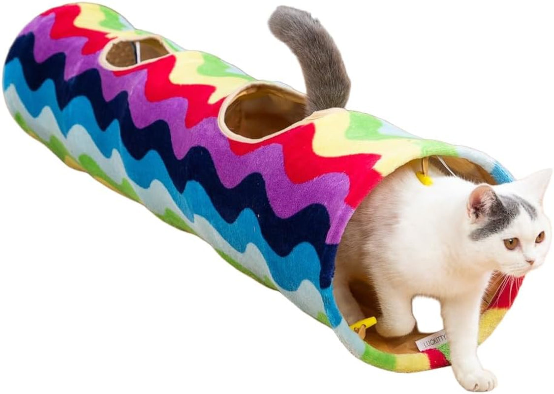 LUCKITTY Cat Tunnel Bed 🐾✨ Plush Cozy Hideaway with Fuzzy Ball Toy for Small Pets