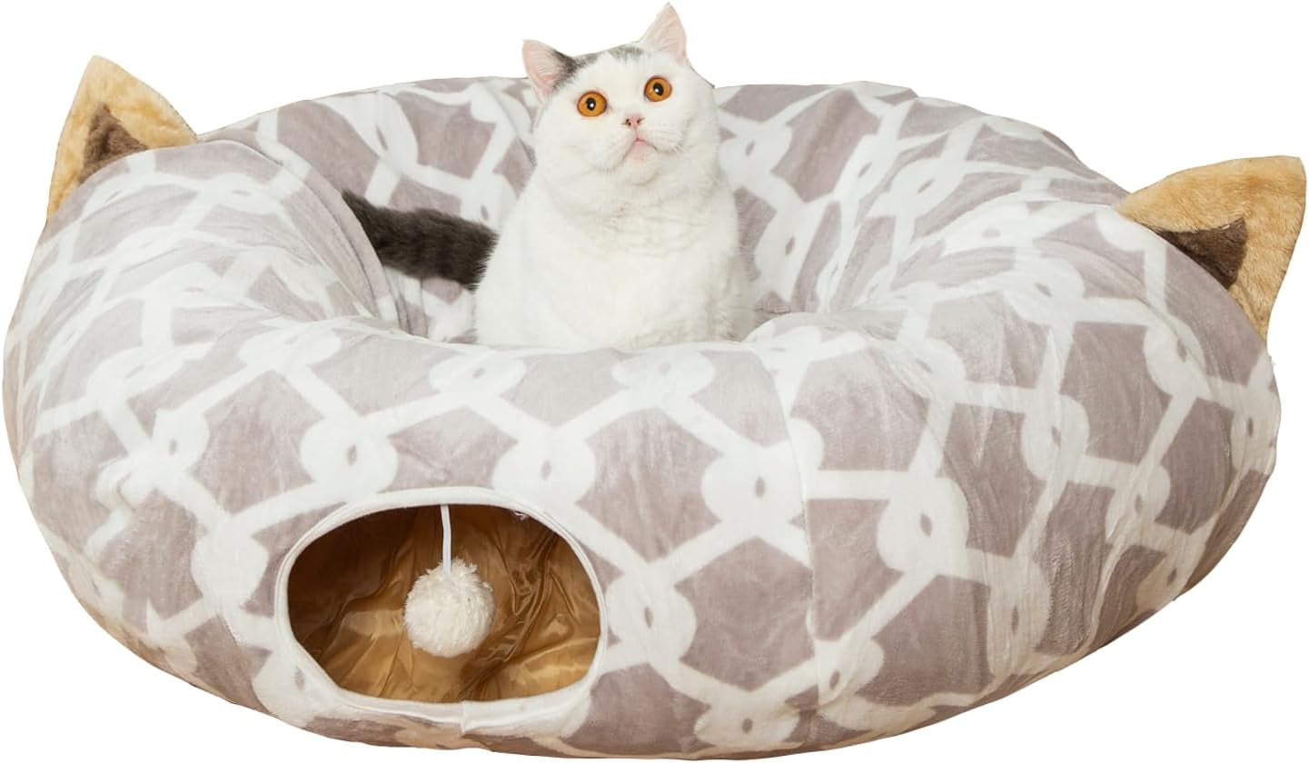 LUCKITTY Cat Tunnel Bed 🐾✨ Plush Cozy Hideaway with Fuzzy Ball Toy for Small Pets