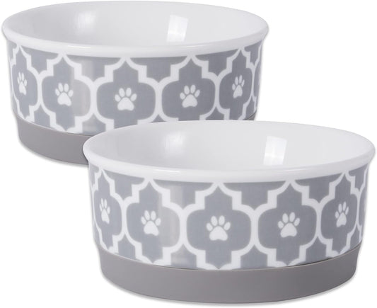 Ceramic Non‑Skid Pet Bowls 🍽️🐾 Set of 2 Lattice Design for Cats & Dogs – 4.25"