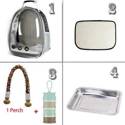 Bird Travel Backpack 🚀🐦 Clear Capsule Carrier w/ Perch, Tray & Vent Holes – Lightweight