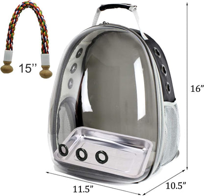 Bird Travel Backpack 🚀🐦 Clear Capsule Carrier w/ Perch, Tray & Vent Holes – Lightweight