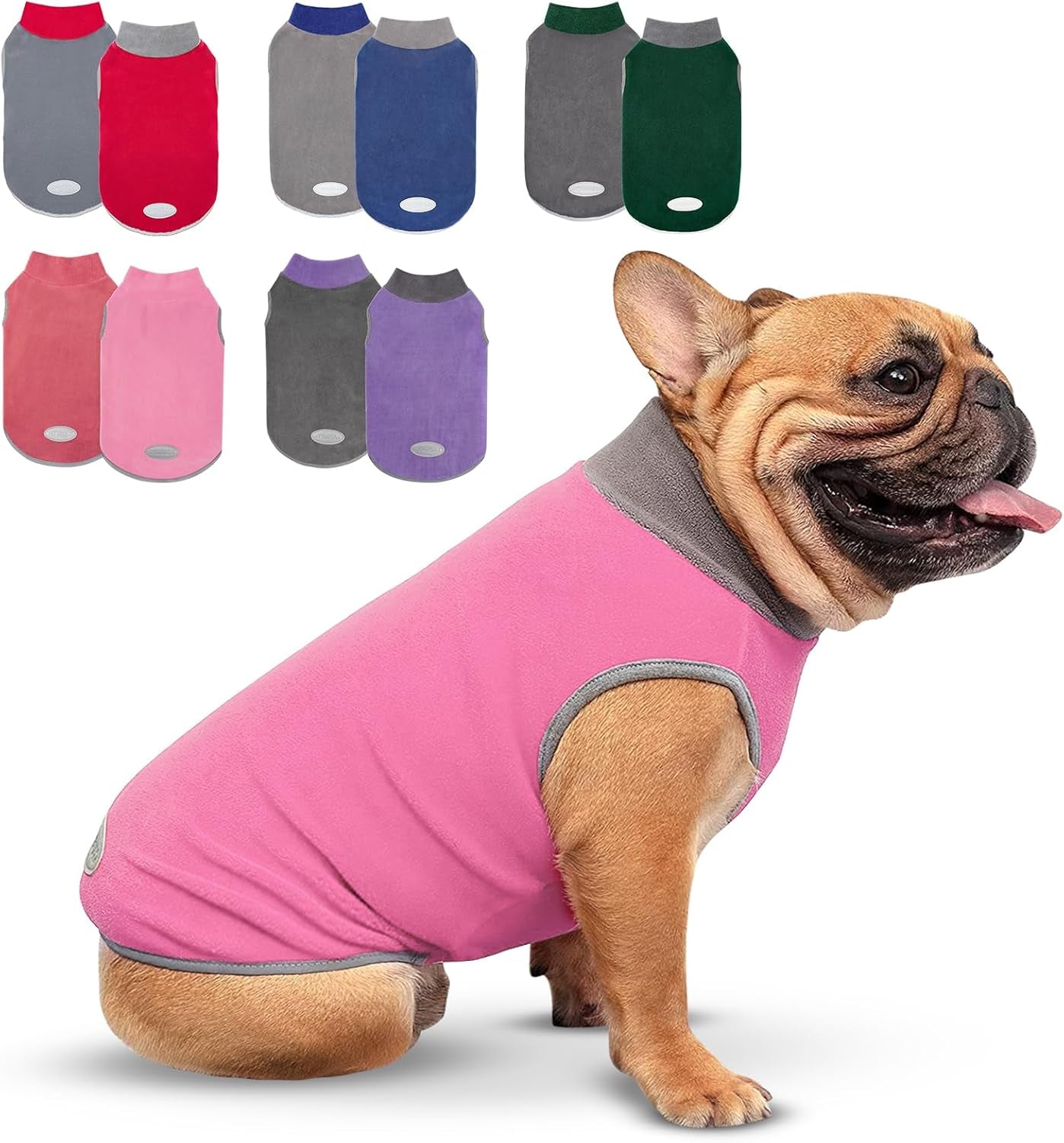 2 Pack Dog Fleece Sweater Stretchy Sweatshirt with Reflective Stripe Pullover Soft Jacket Pet Clothes Dog Sweaters for Small Dogs, Red & Grey M