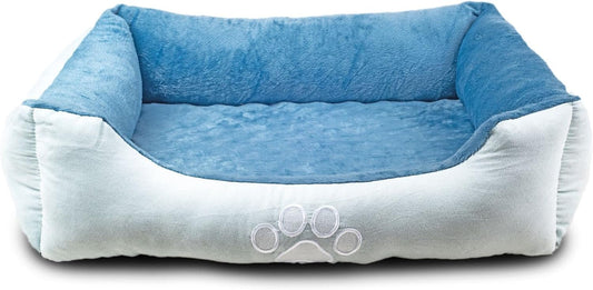Orthopedic Dog Bed 🐶💤 Reversible Bolster Sofa w/ Washable Cover – Blue Suede/Mink