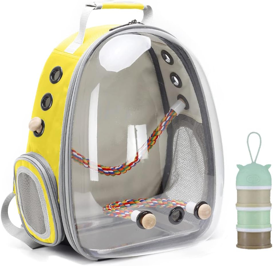 Bird Travel Backpack 🚀🐦 Clear Capsule Carrier w/ Perch, Tray & Vent Holes – Lightweight