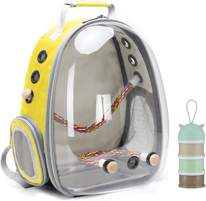 Bird Travel Backpack 🚀🐦 Clear Capsule Carrier w/ Perch, Tray & Vent Holes – Lightweight