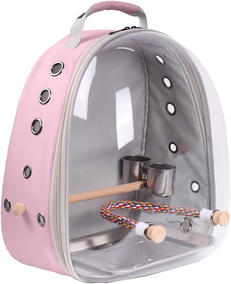 Bird Travel Backpack 🚀🐦 Clear Capsule Carrier w/ Perch, Tray & Vent Holes – Lightweight