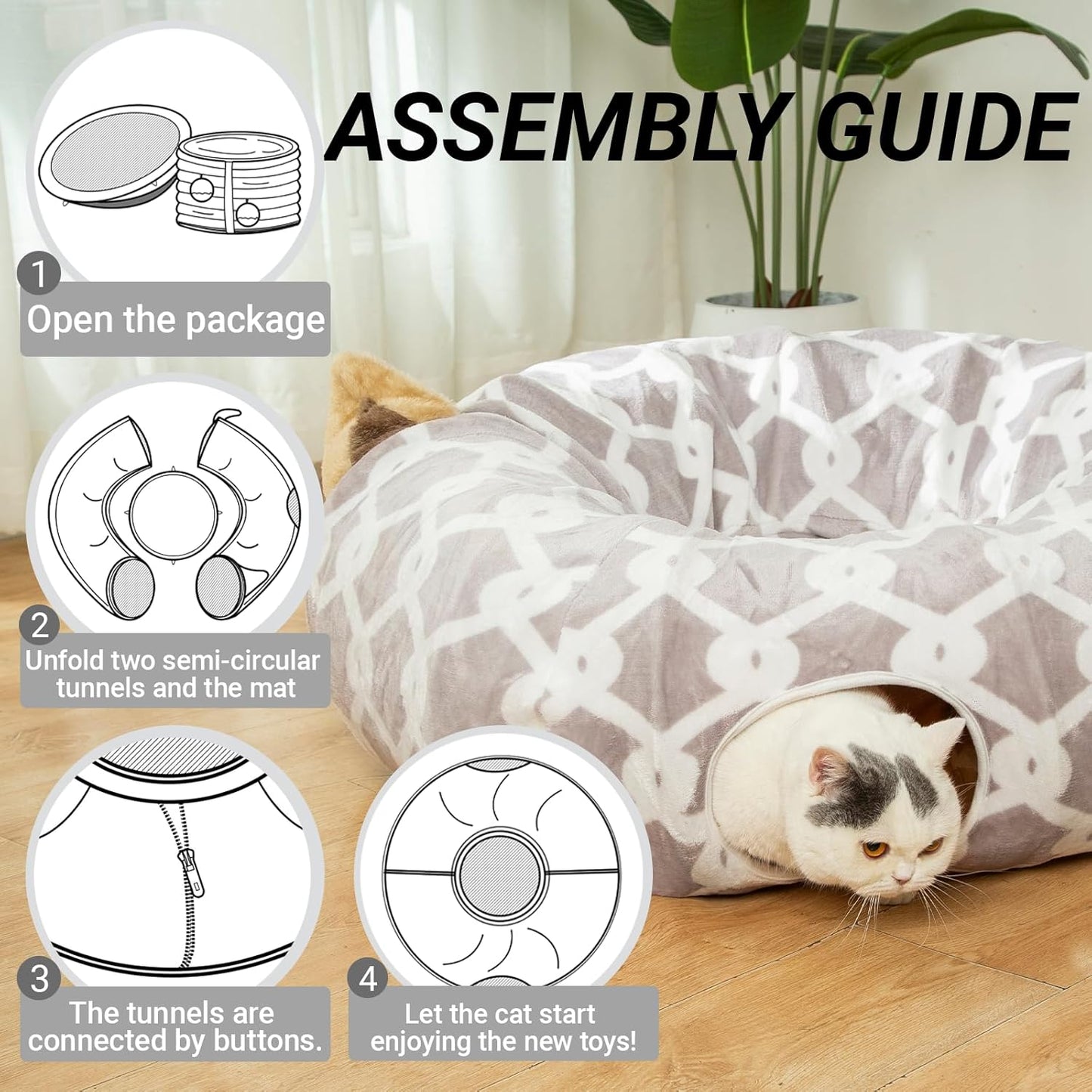 LUCKITTY Cat Tunnel Bed 🐾✨ Plush Cozy Hideaway with Fuzzy Ball Toy for Small Pets