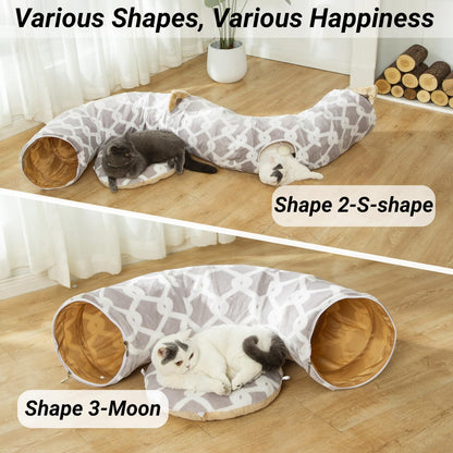 LUCKITTY Cat Tunnel Bed 🐾✨ Plush Cozy Hideaway with Fuzzy Ball Toy for Small Pets
