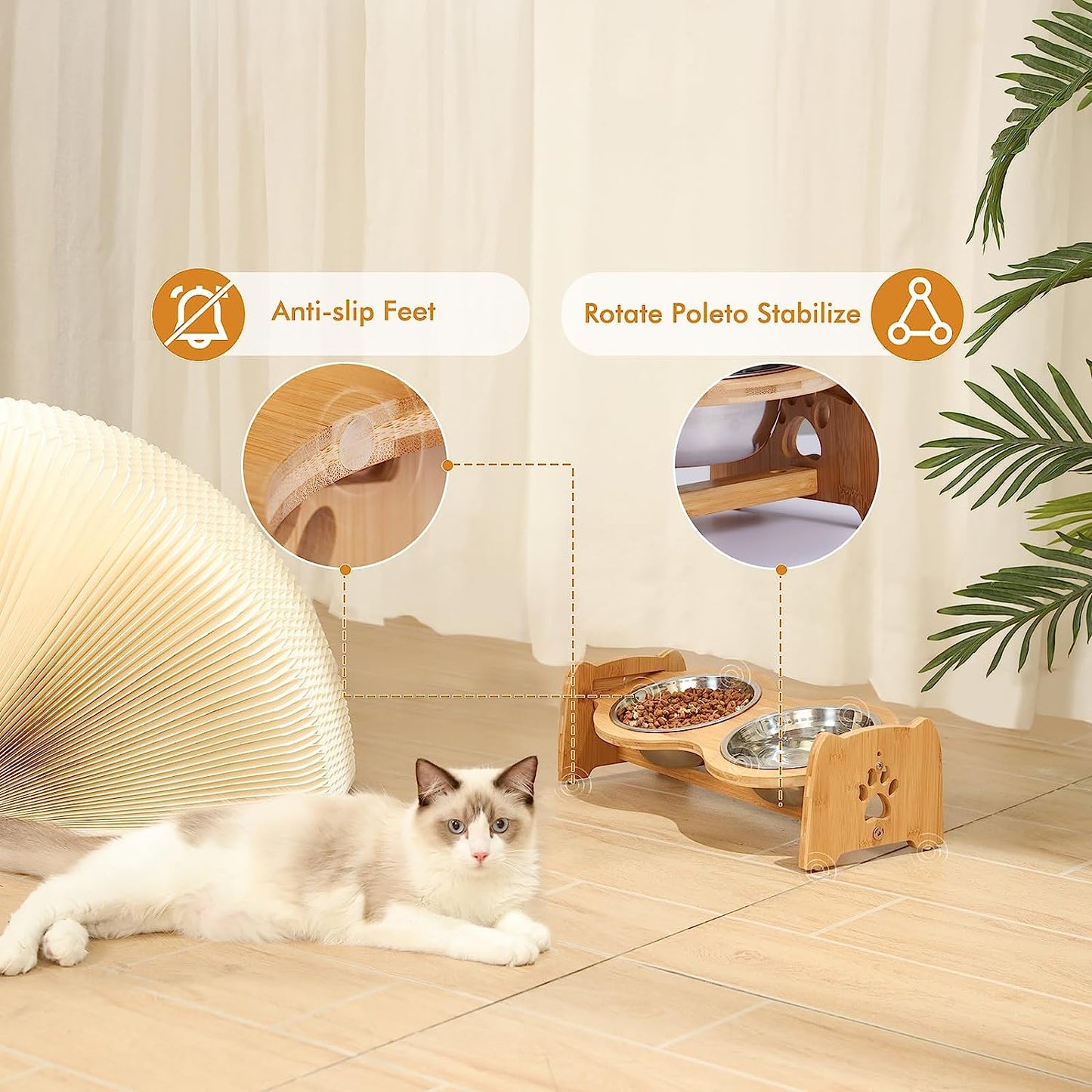 Adjustable Bamboo Elevated Dog Feeder 🐾✨ Non‑Slip, Raised Bowls, Stainless Steel, Digestive‑Friendly