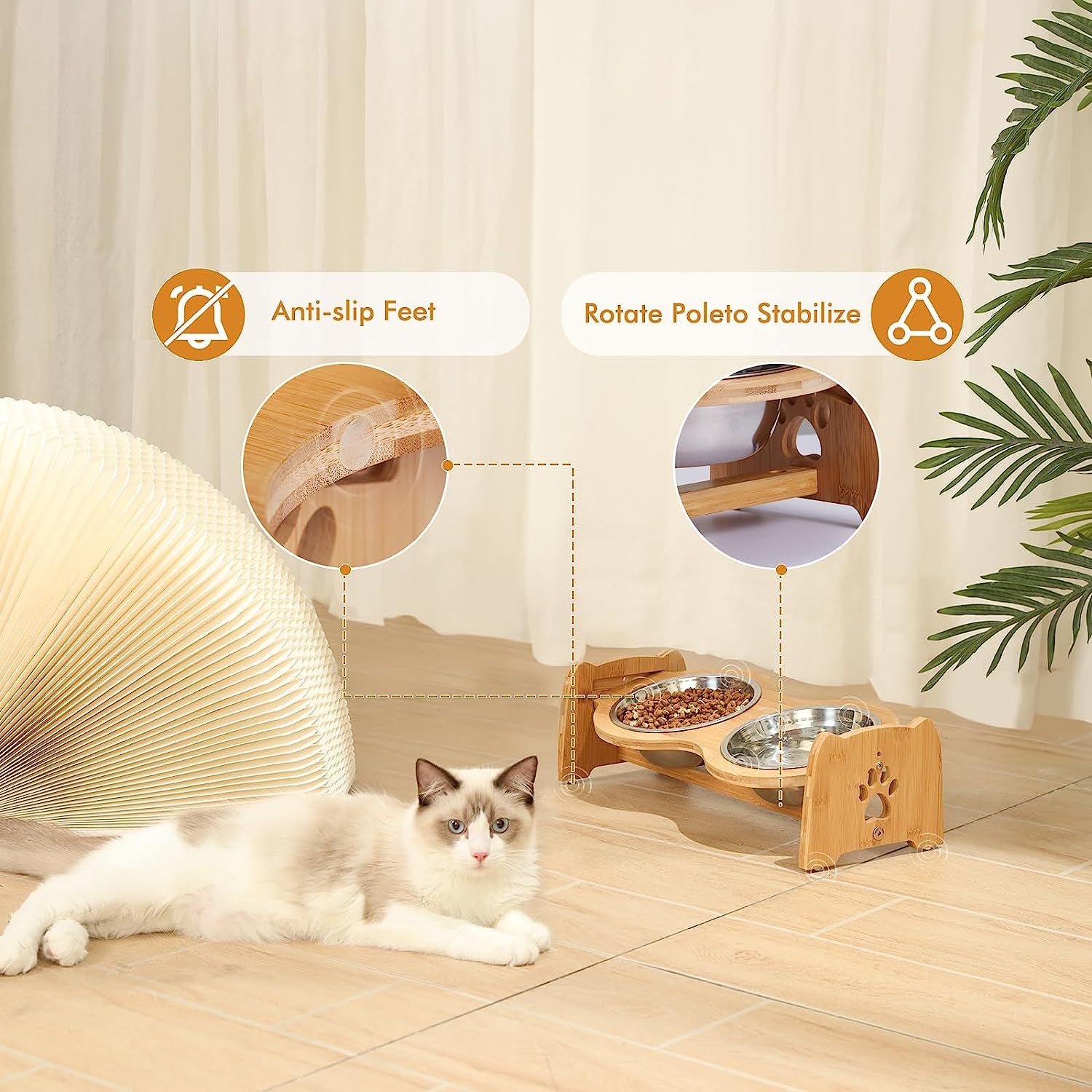 Adjustable Bamboo Elevated Dog Feeder 🐾✨ Non‑Slip, Raised Bowls, Stainless Steel, Digestive‑Friendly