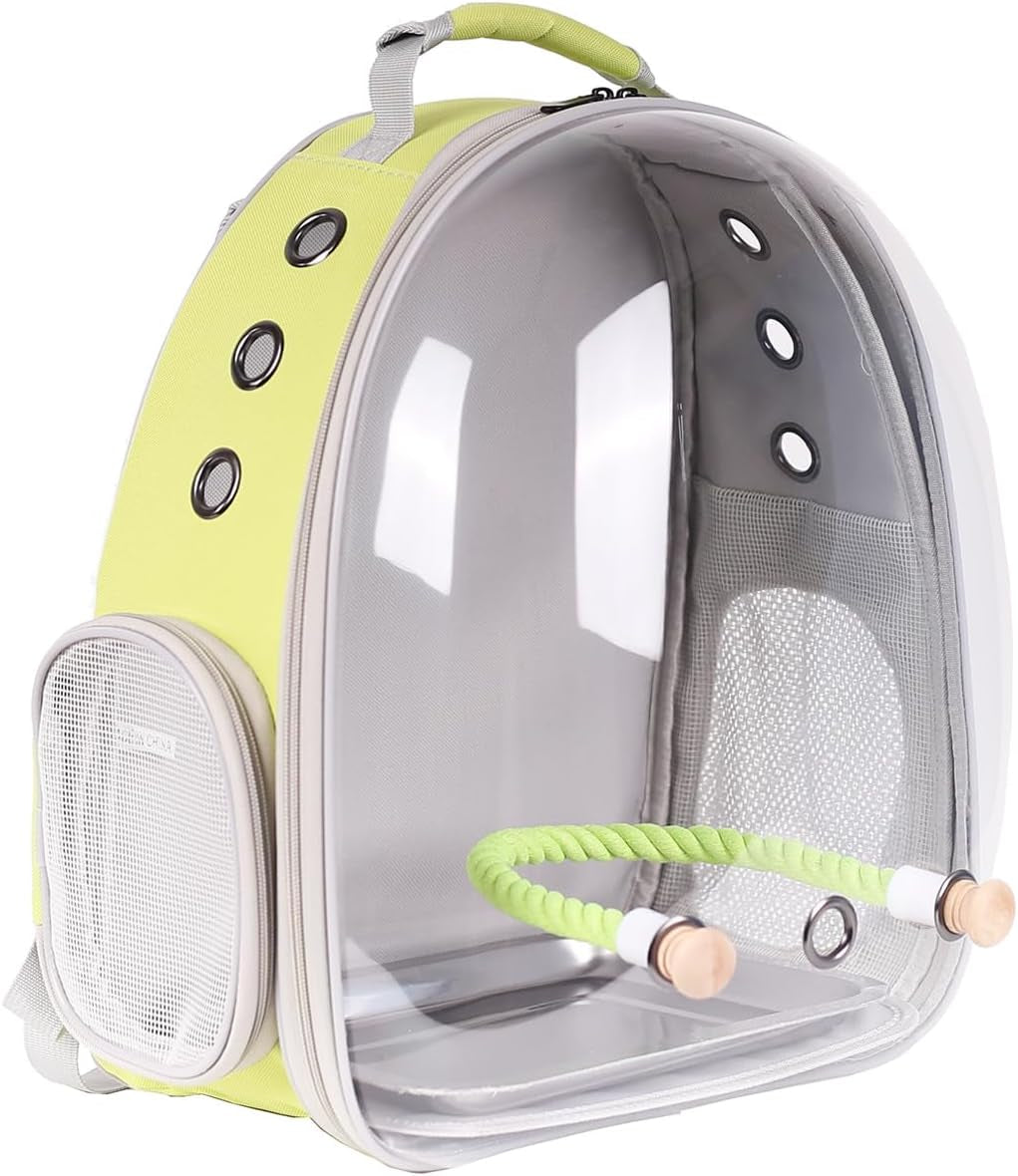 Bird Travel Backpack 🚀🐦 Clear Capsule Carrier w/ Perch, Tray & Vent Holes – Lightweight