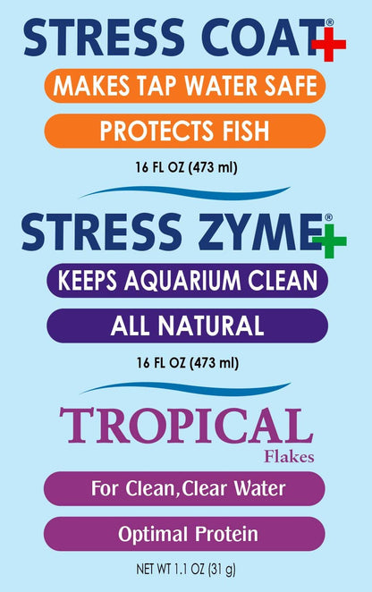 API Aquarium Starter Kit 🐠💧 Stress Coat + Stress Zyme + Tropical Flakes Set