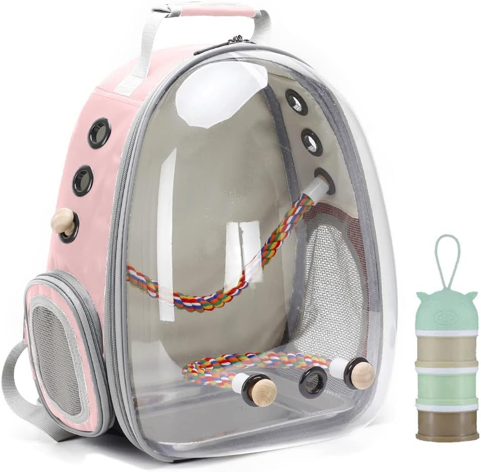 Bird Travel Backpack 🚀🐦 Clear Capsule Carrier w/ Perch, Tray & Vent Holes – Lightweight