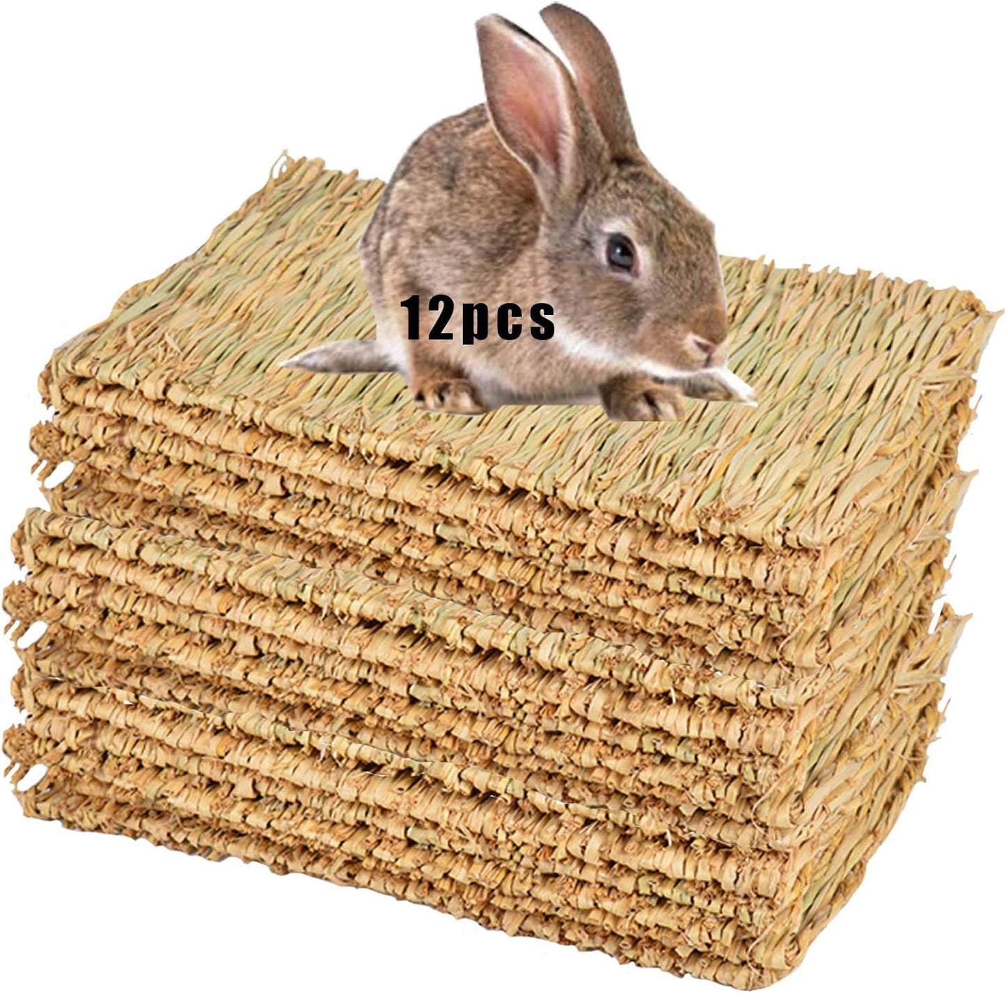 “Natural Grass Chew Mats 🌿🐰 12‑Pack for Rabbits, Guinea Pigs & More”